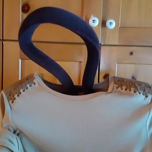 Long sleeves beige Lauren Ralph Lauren cotton blouse with leather and swede